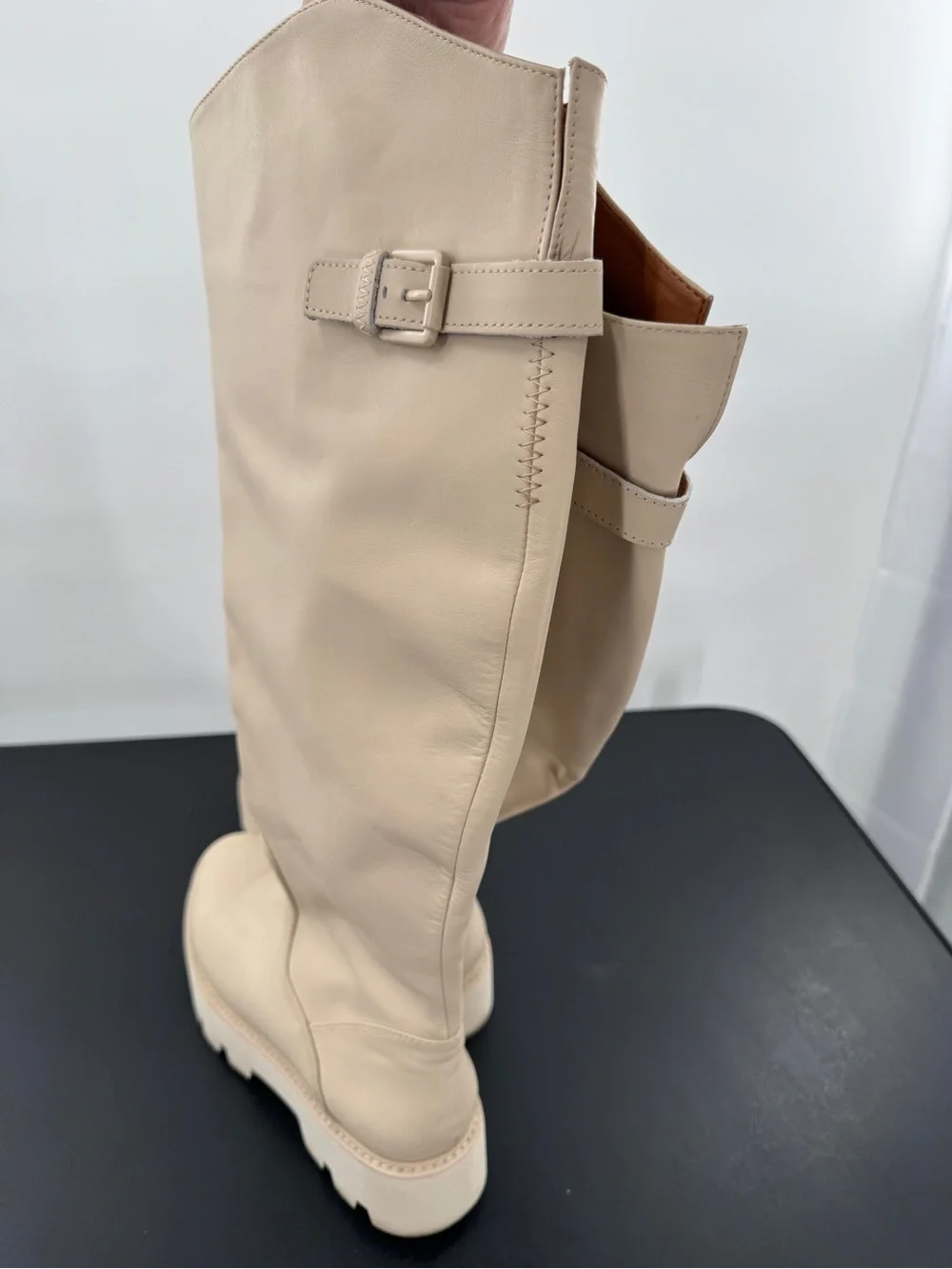 Franco Sarto Cream Knee High Lug Boots Moto Biker Light Goth Grunge Y2K size 8